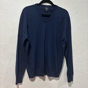 J Crew V Neck Slim Merino Wool Sweater Navy Blue Size Large